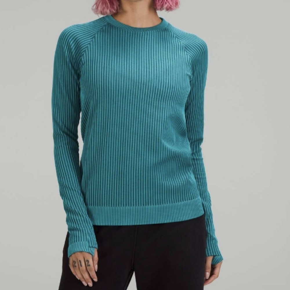 Lululemon Rest Less Pullover Colour Rib In Green Jasper And Oceanic EUC